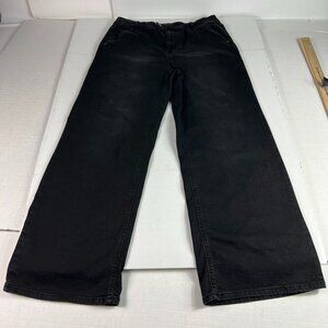 Oat New York Jeans Women's 32x29* High Rise Wide Leg Black Faded Denim Tag 30